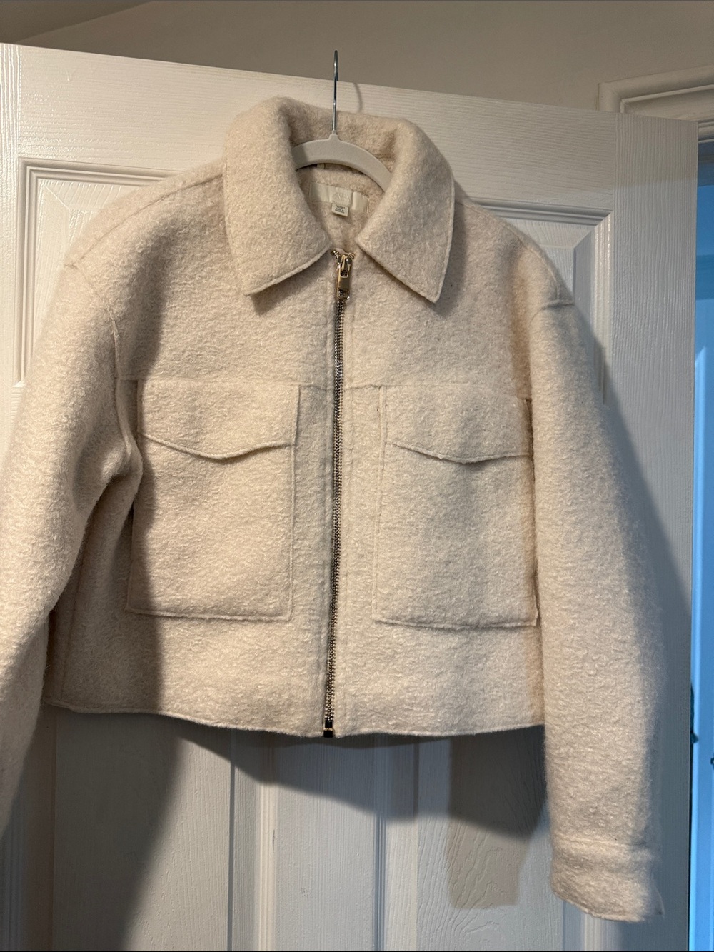 Zara Cream Teddy Cropped Zip Jacket